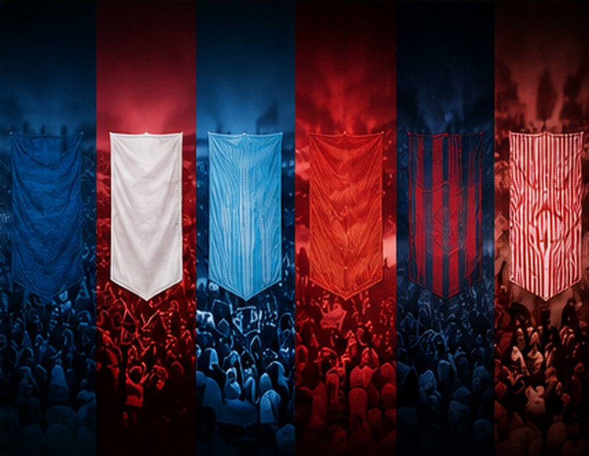 Banderas y colores de hinchadas que representan los clásicos del fútbol argentino